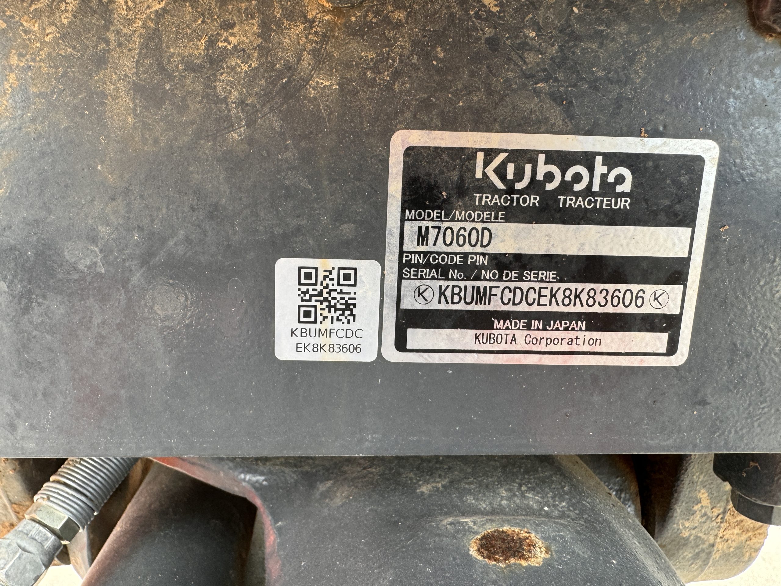 KUBOTA CABBED SERIAL PLATE