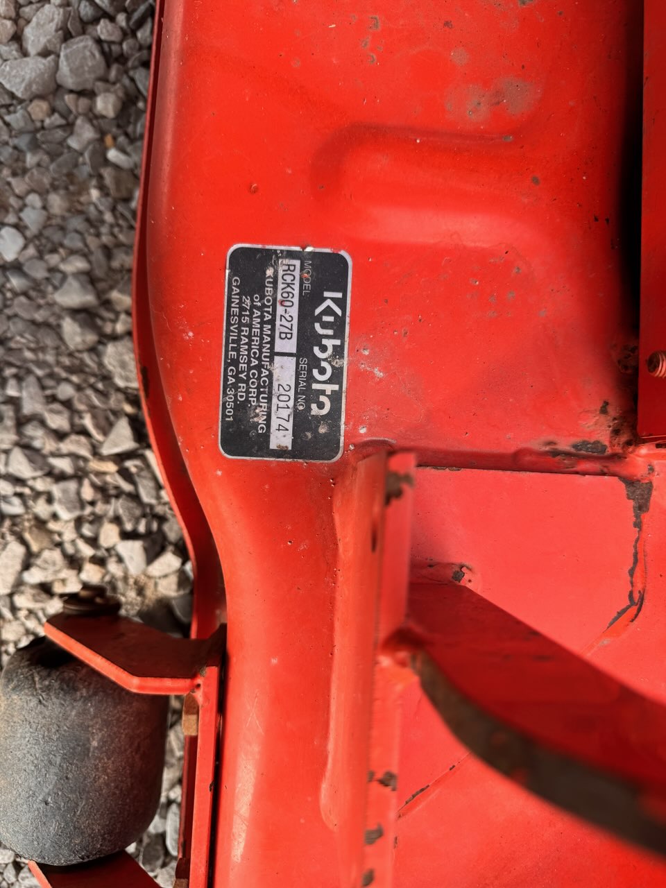 KUBOTA MOWER SERIAL PLATE FOR MOWER